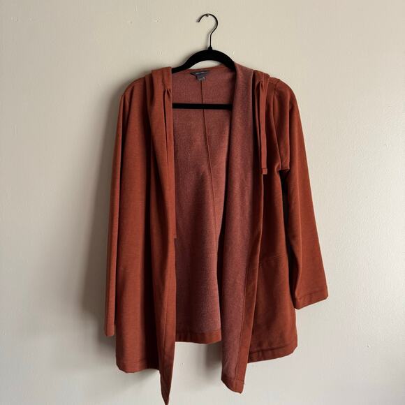 Eddie Bauer Rusty Orange Fleece Waterfall Open Front Hooded Cardigan - XS - Picture 8 of 8